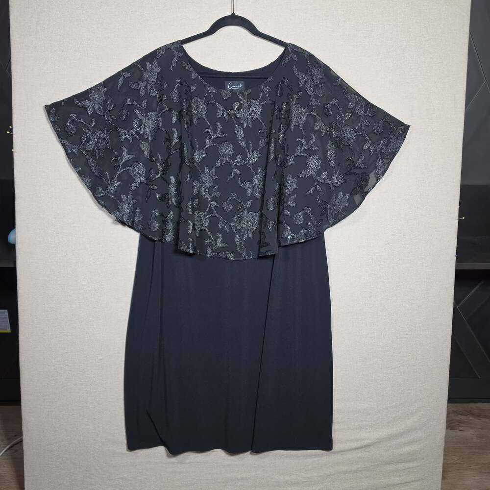 Connected Apparel Womens Black Floral Burn Out Overlay Sheath Dress Plus Sz 22W
